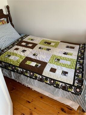 Green and Brown Patchwork Modern Design Quilt Throw
